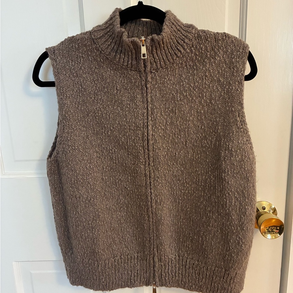 Marks & Spencer Boucle Zip Sweater Vest, nutmeg, small